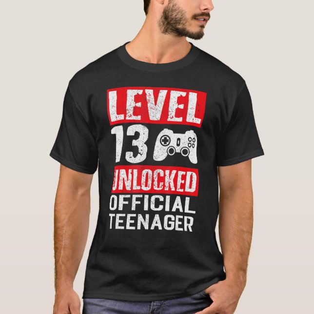 Level 13 Unlocked Official Teenager Video Game Bir T-Shirt (Front)