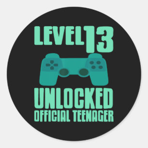 Level 13 Unlocked Teenager Gamer Birthday Fun  Classic Round Sticker