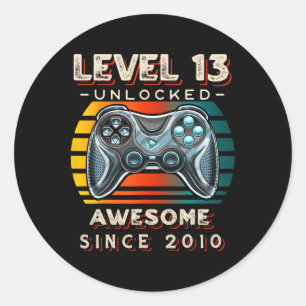 Level 13 Unlocked Video Game 13th Birthday 13 Yr O Classic Round Sticker