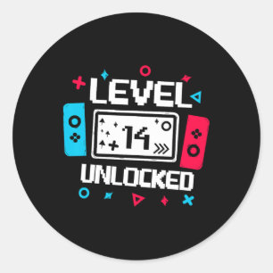 Level 14 Unlocked Gamer 14th Birthday Gift Video G Classic Round Sticker