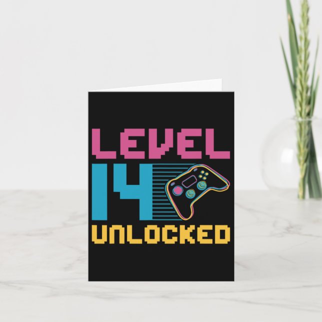 Level 14 Unlocked Gaming Birthday  Card (Front)
