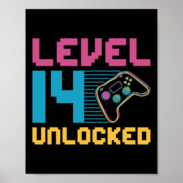 Level 14 Unlocked Gaming Birthday  Poster (Front)