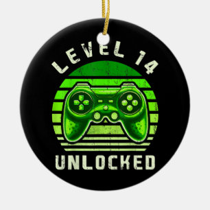 Level 14 Unlocked Video Game 14th Birthday Gamer Ceramic Ornament