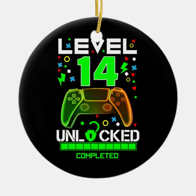 Level 14 Unlocked Video Game 14th Birthday Gamer Ceramic Ornament (Front)