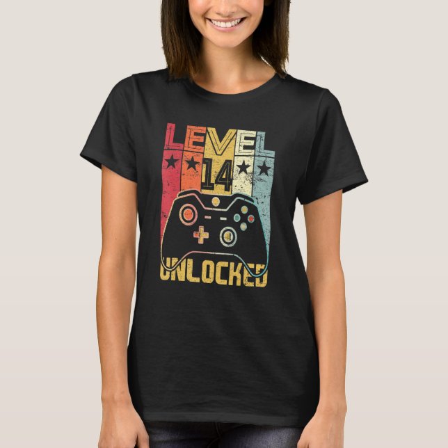 Level 14 Unlocked Video Gamer 14th Birthday 14 Yea T-Shirt (Front)