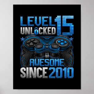 Level 15 Unlocked 15 Year Old Gifts Boys 15th Birt Poster