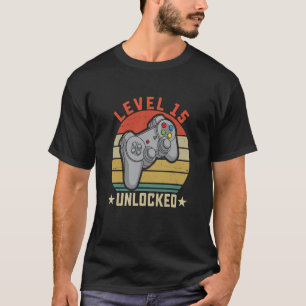 Level 15 Unlocked 15th Birthday Gamer 15 Year Old T-Shirt