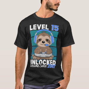 Level 15 Unlocked Sloth Video Gamer 15th Birthday  T-Shirt