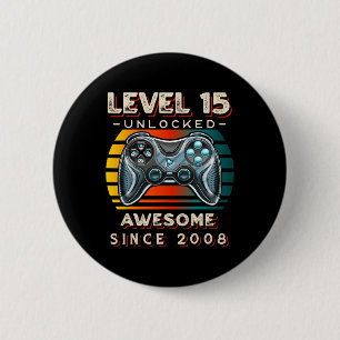 Level 15 Unlocked Video Game 15th Birthday 15 Yr O 6 Cm Round Badge