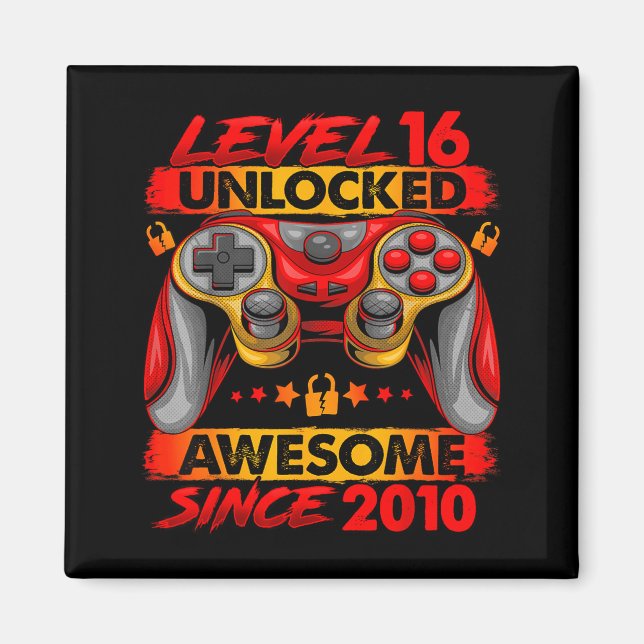 Level 16 Unlocked 16 Year Old Boys 16th Birthday B Magnet (Front)