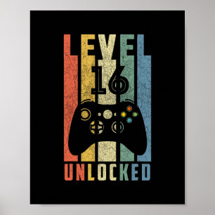 Level 16 Unlocked 16th Video Gamer Birthday Boy Gi Poster