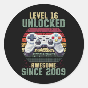 Level 16 Unlocked Awesome Since 2009 16th Birthday Classic Round Sticker