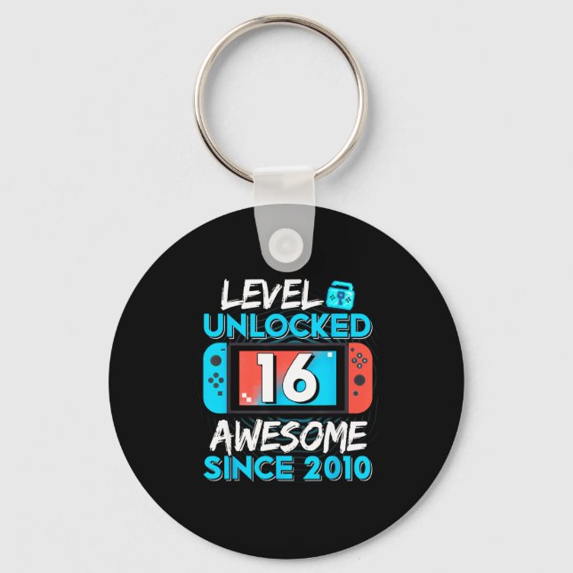 Level 16 Unlocked Awesome Since 2010 16th Birthday Key Ring (Front)