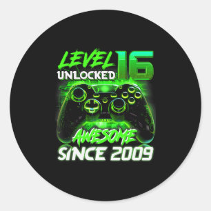 Level 16 Unlocked Shirt Funny Video Gamer 16th Bir Classic Round Sticker