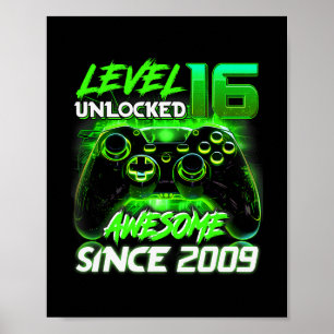 Level 16 Unlocked Shirt Funny Video Gamer 16th Bir Poster