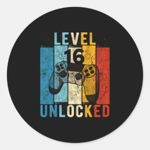 Level 16 Unlocked Video Gamer 16 Year Old 16th Bir Classic Round Sticker