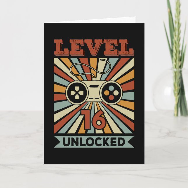 Level 16 Unlocked Video Gamer Birthday Card (Front)