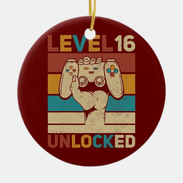 Level 16 Year Old Unlocked 16th Birthday Gamer Ceramic Ornament (Front)
