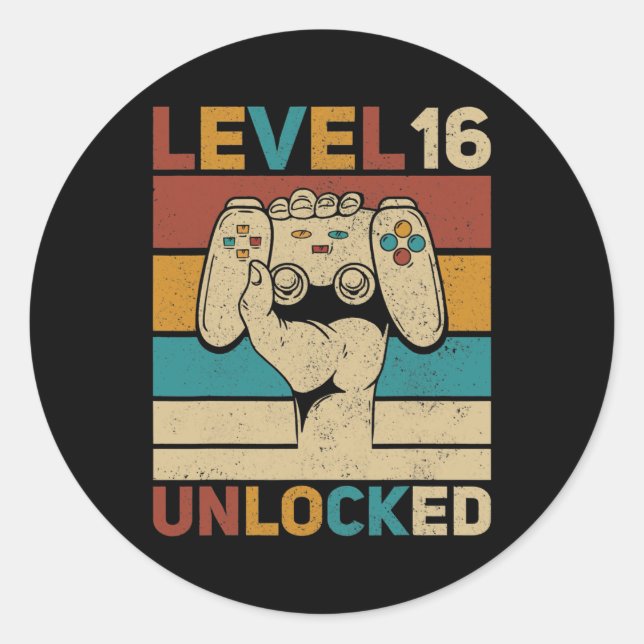 Level 16 Year Old Unlocked 16th Birthday Gamer Classic Round Sticker (Front)