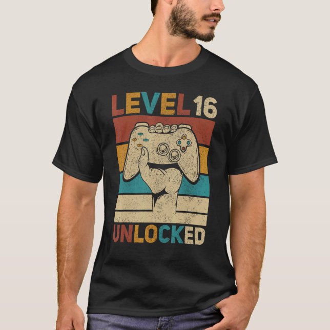Level 16 Year Old Unlocked 16th Birthday Gamer Tee (Front)