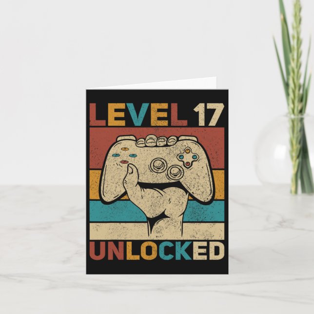 Level 17 Unlocked 17 Year Old Boy Bday Outfit 17th Card (Front)