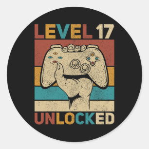Level 17 Unlocked 17 Year Old Boy Bday Outfit 17th Classic Round Sticker