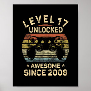 Level 17 Unlocked 17th Birthday 17 Year Old Gifts Poster