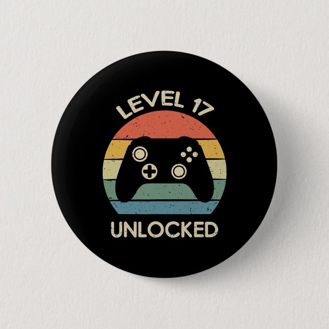 Level 17 Unlocked 17th Gaming Birthday Controller  6 Cm Round Badge (Front)