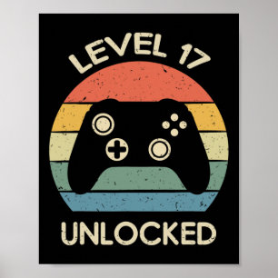 Level 17 Unlocked 17th Gaming Birthday Controller Poster