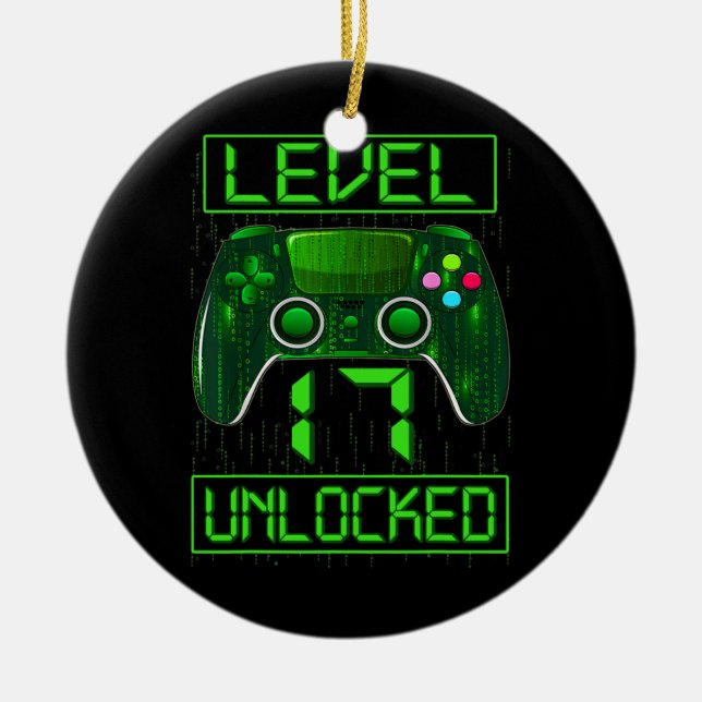 Level 17 Unlocked 17th Video Gamer Birthday Boy Ceramic Ornament (Front)