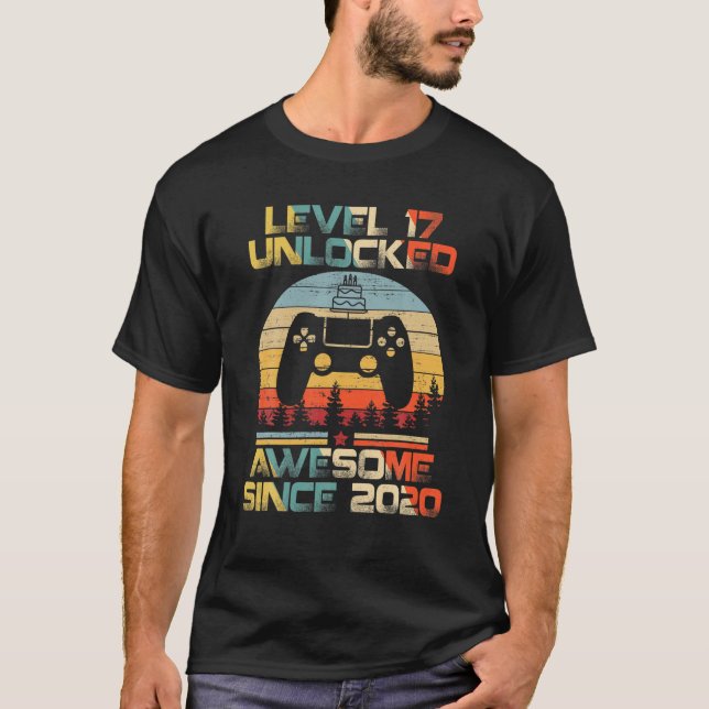 Level 17 Unlocked 17Yr Bday Gamer 17Th 17 Year Old T-Shirt (Front)