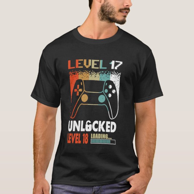 Level 17 Unlocked Boys 17th Birthday Funny 17 Year T-Shirt (Front)