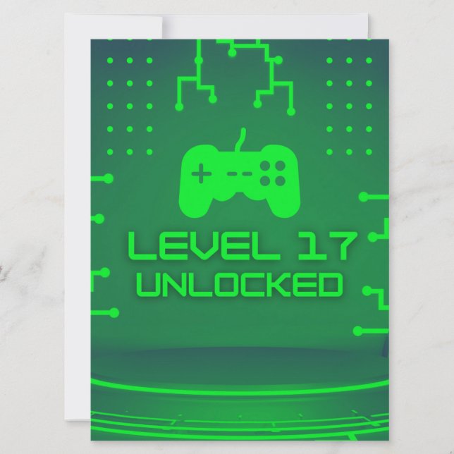 Level 17 Unlocked Gaming 17th Birthday Invitation (Front)