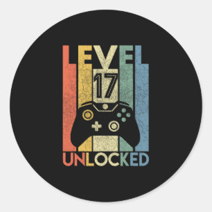 Level 17 Unlocked Shirt Funny Video Gamer 17th Bir Classic Round Sticker