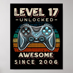 Level 17 Unlocked Video Game 17th Birthday 17 Yr O Poster