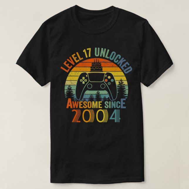 Level 17 Unlocked Video Gamer 17 Years Old 17 Birt T-Shirt (Design Front)