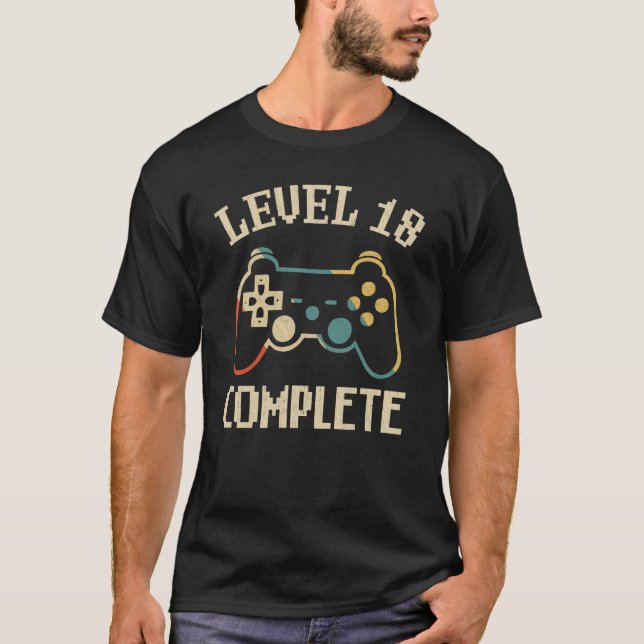 Level 18 Complete 18th Anniversary Video Gamer T-Shirt (Front)
