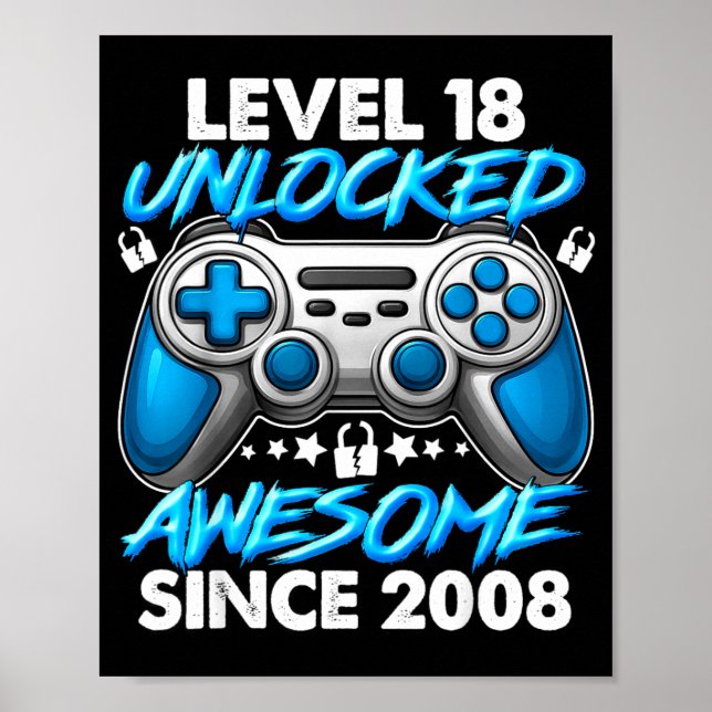 Level 18 Unlocked 18 Year Old Boys 18th Birthday B Poster (Front)