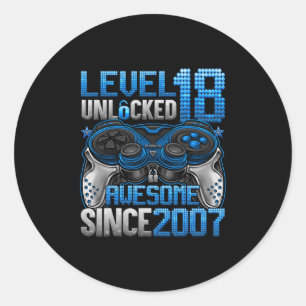 Level 18 Unlocked 18 Year Old Gifts Boys 18th Birt Classic Round Sticker