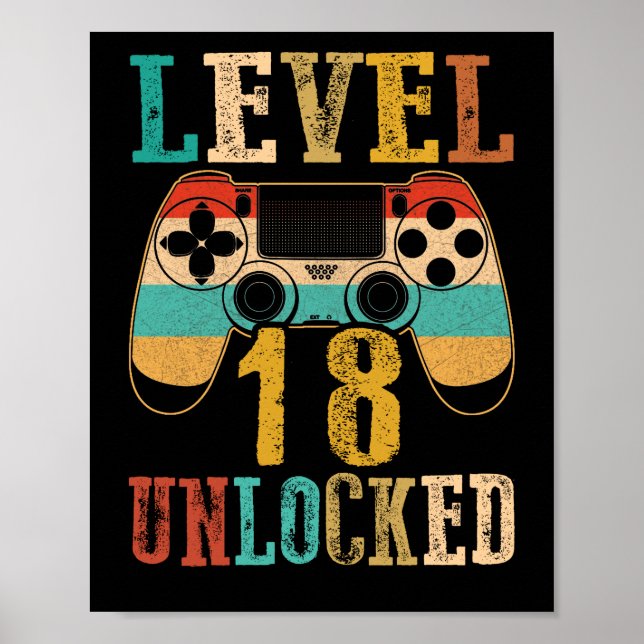 Level 18 Unlocked 18th Birthday Born 2004 Style Poster (Front)
