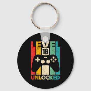 Level 18 unlocked 18th birthday video game retro key ring