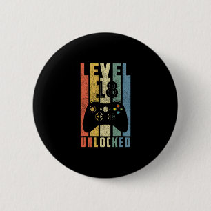 Level 18 Unlocked 18th Video Gamer Birthday Boy Gi 6 Cm Round Badge