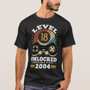 Level 18 Unlocked Awesome Since 2004 Birthday Gif T-Shirt