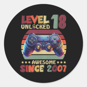 Level 18 Unlocked Awesome Since 2007 18th Birthday Classic Round Sticker