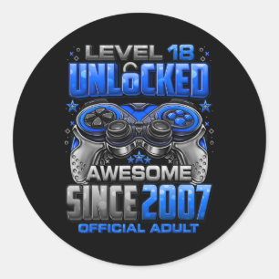 Level 18 Unlocked Awesome Since 2007 18th Birthday Classic Round Sticker