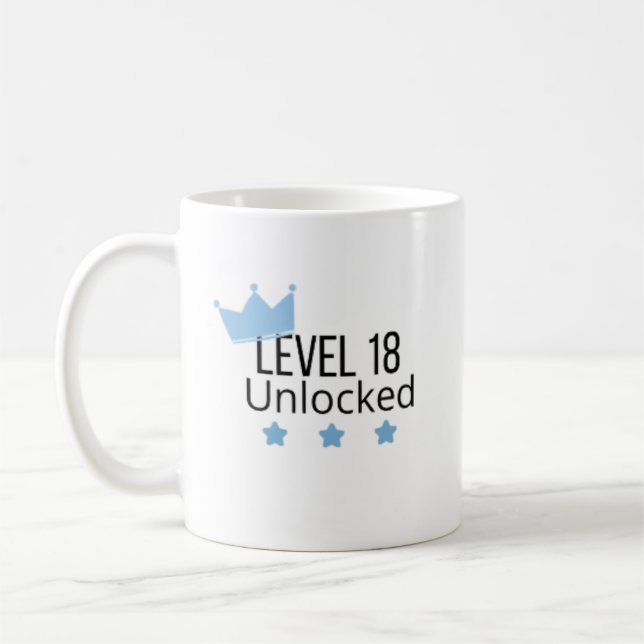 Level 18 Unlocked Blue Birthday Mug  (Left)