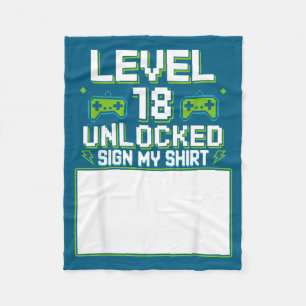 Level 18 unlocked sign my 18th birthday gamer boy fleece blanket