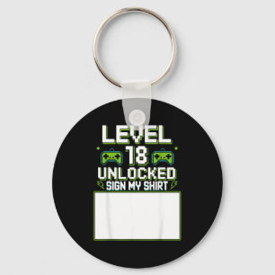 Level 18 unlocked sign my 18th birthday gamer boy key ring