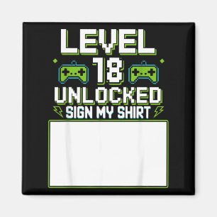 Level 18 unlocked sign my 18th birthday gamer boy magnet