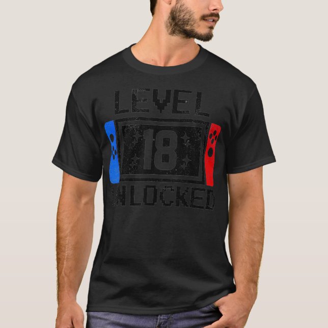 Level 18 Unlocked Video Game 18th Birthday Gift Bo T-Shirt (Front)